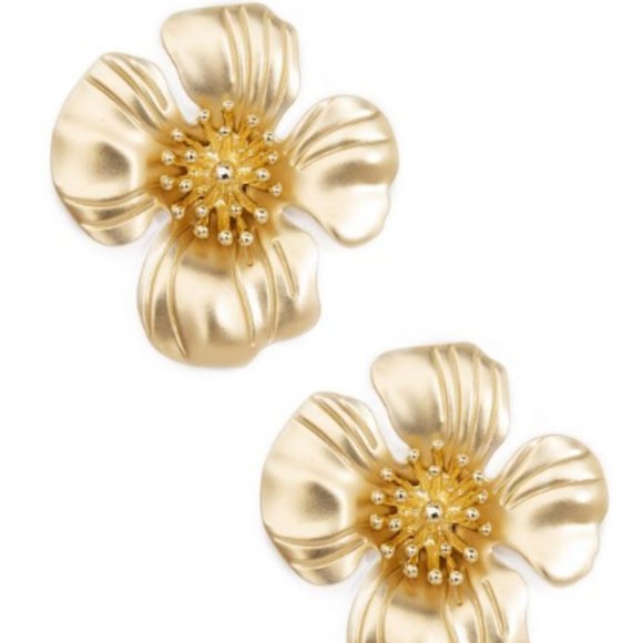Gold Tone Hibiscus Flower Shape Earrings - Picture 2 of 2